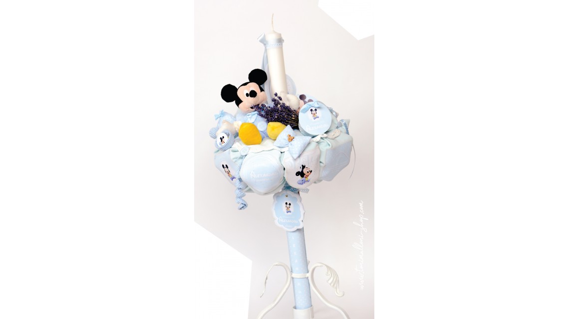 Lumanare de botez pentru baieti cu Mickey Mouse, 65x4 cm, Mickey Boy 3